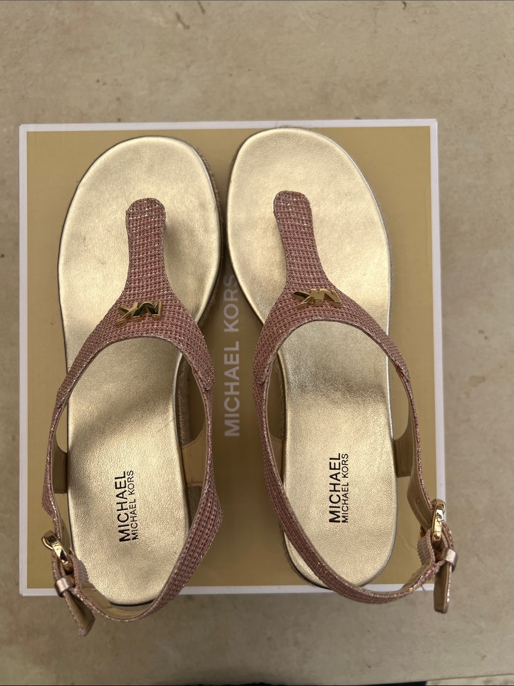 Michael Kors Pink Laney Thong Espadrille Wedge Sandals Rose Gold 7.5 - Picture 6 of 14